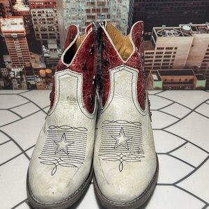 Othr Red and White Ankle Boots